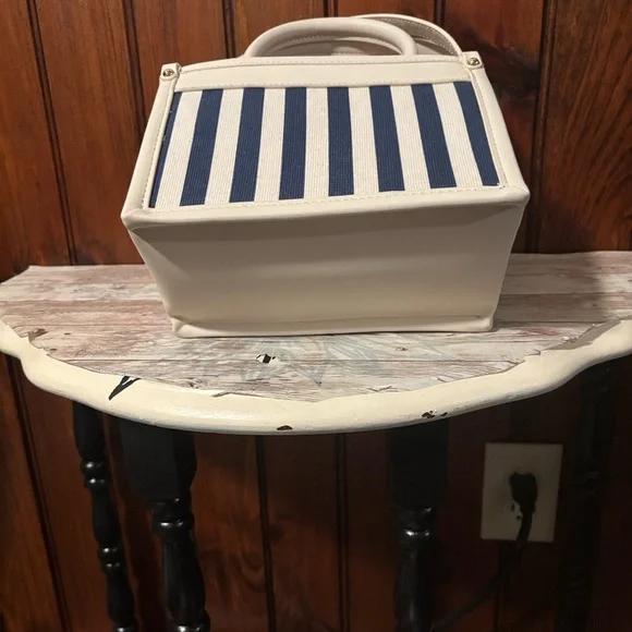 Betsy Johnson Navy and White Striped Mini Bag with Red Lobster Charm - Picture 9 of 14